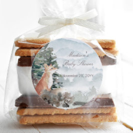 Pegatina Redonda Watercolor Woodland Forest Fox Baby Shower