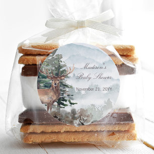 Pegatina Redonda Watercolor Woodland Forest Stag Baby Shower