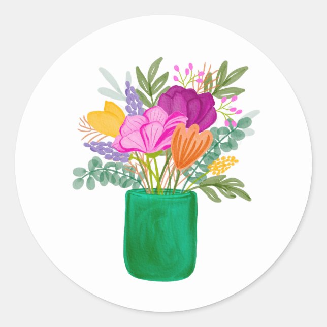 Pegatina Redonda Watercolour Floral Bouquet Sticker (Anverso)