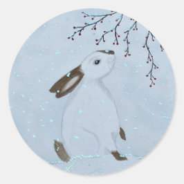 Pegatina Redonda Watercolour Winter Bunny Rabbit