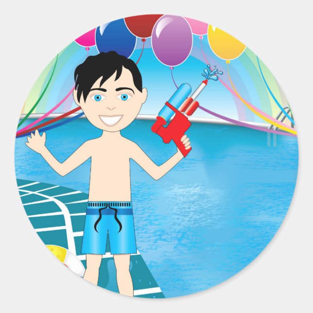 Pegatina Redonda Watergun Pool Boy (Anverso)