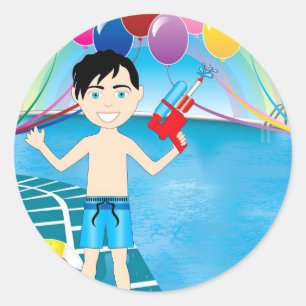 Pegatina Redonda Watergun Pool Boy