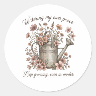 Pegatina Redonda Watering My Own Peace Vintage Floral Botanical