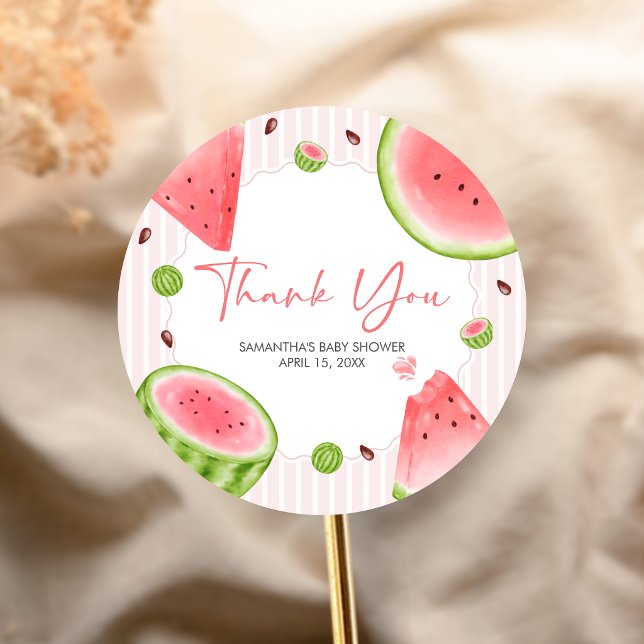 Pegatina Redonda Watermelon Baby Shower (Sweet Little Girl Watermelon Baby Shower Sticker)