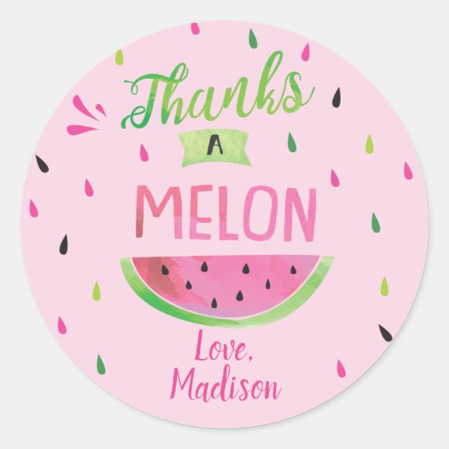 Pegatina Redonda Watermelon Birthday Favor Pegatinas , Favor Etique (Anverso)