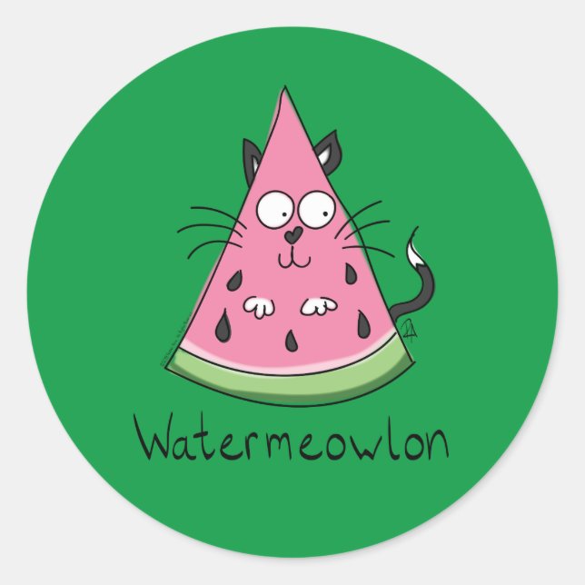 Pegatina Redonda Watermelon Cat Cute Kids (Anverso)
