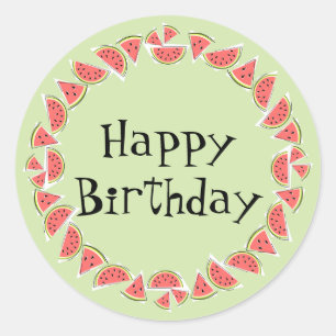 Pegatina Redonda Watermelon Green Pieces Circle Happy Birday