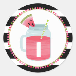 Pegatina Redonda Watermelon Mason Jar Drink Black + White Birday