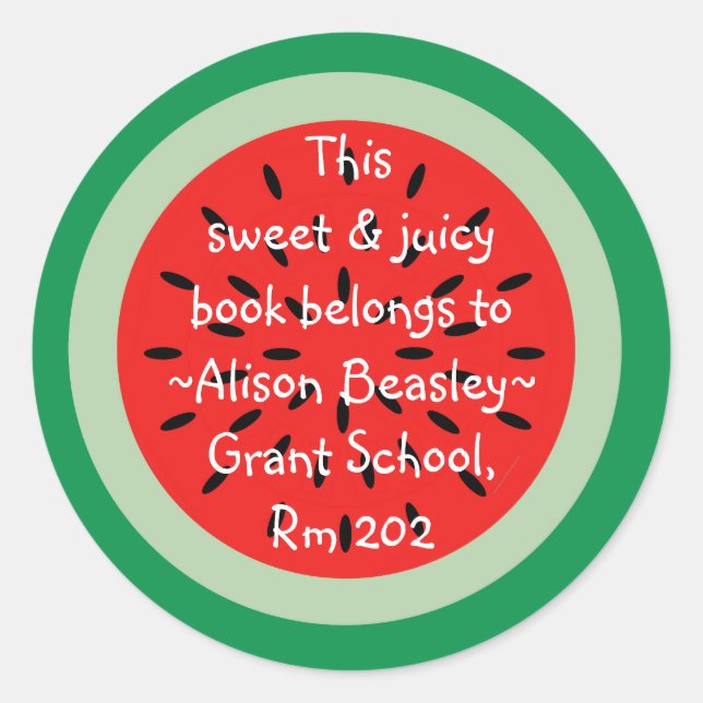 Pegatina Redonda Watermelon Personalizado Art Schoolbook Book perte (Anverso)