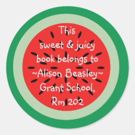 Pegatina Redonda Watermelon Personalizado Art Schoolbook Book perte