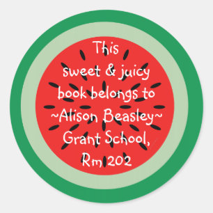 Pegatina Redonda Watermelon Personalizado Art Schoolbook Book perte