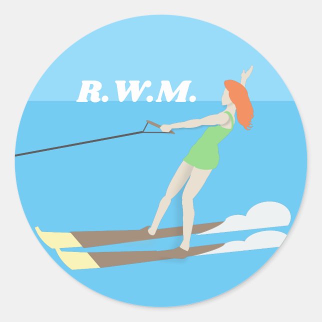 Pegatina Redonda Waterski de estilo vintage (Anverso)