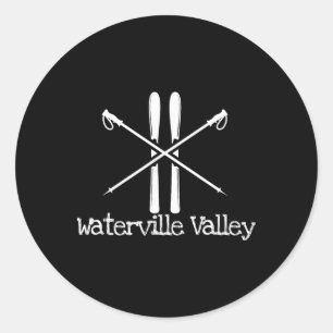 Pegatina Redonda Waterville Valley Rústico Esquís Bastones de Esquí