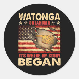 Pegatina Redonda Watonga Oklahoma Bandera Estadounidense 4 De Julio