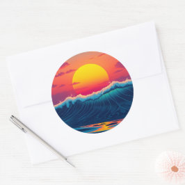 Pegatina Redonda Wave de playa Sunset