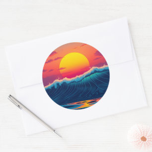 Pegatina Redonda Wave de playa Sunset