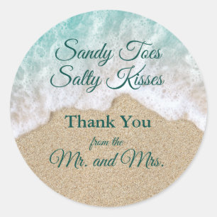 Pegatina Redonda Waves de playa Sandy Toes Salty Kiss Gracias