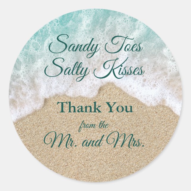 Pegatina Redonda Waves de playa Sandy Toes Salty Kiss Gracias (Anverso)