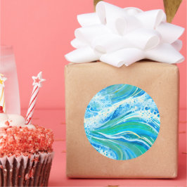 Pegatina Redonda Waves marinas del océano de agua azul