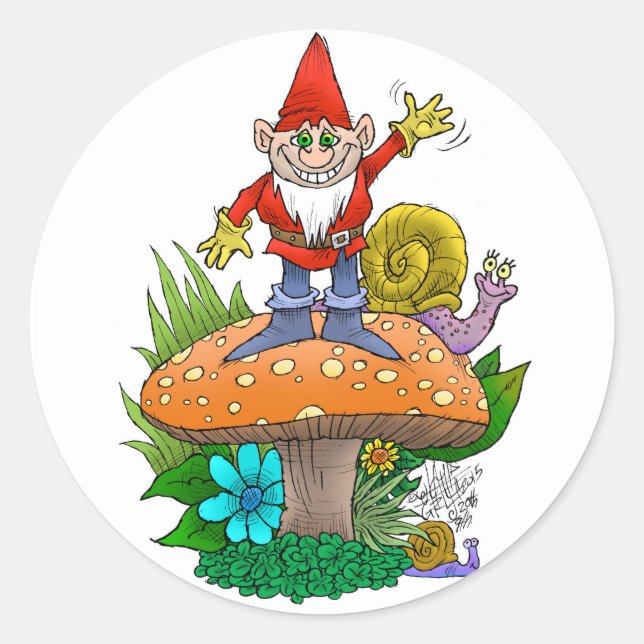 Pegatina Redonda Waving Gnome.jpg (Anverso)