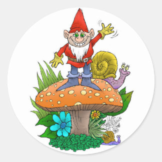 Pegatina Redonda Waving Gnome.jpg