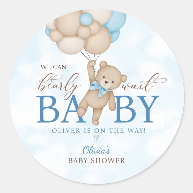Pegatina Redonda We Can Bearly Wait Baby Shower (Anverso)