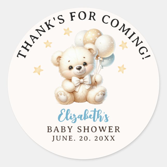 Pegatina Redonda We can bearly wait Bear Baby Shower Boy party (Anverso)
