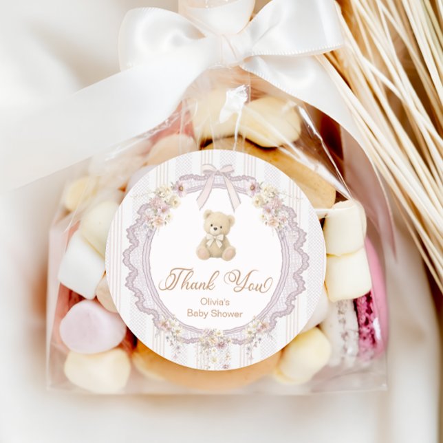 Pegatina Redonda We Can Bearly Wait Bear Baby Shower Thank You (Subido por el creador)