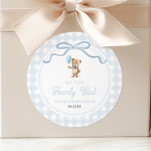 We Can Bearly Wait Blue Teddy Bear Baby Shower