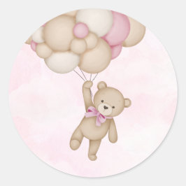 Pegatina Redonda We Can Bearly Wait Pink Baby Shower