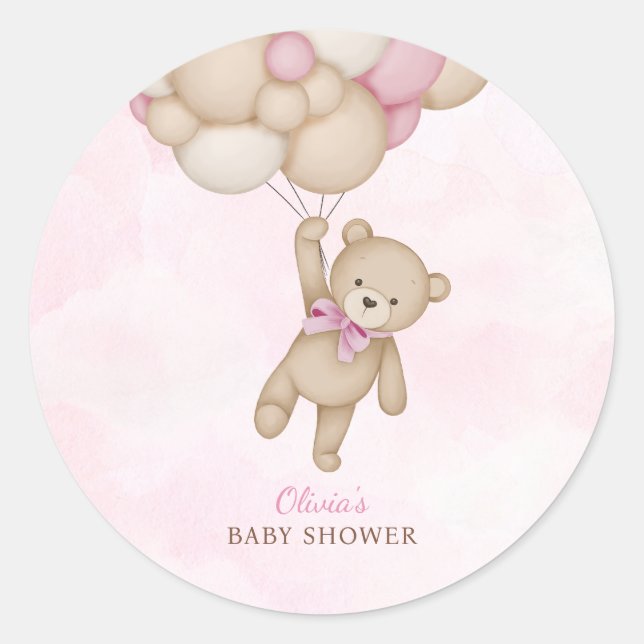 Pegatina Redonda We Can Bearly Wait Pink Baby Shower (Anverso)