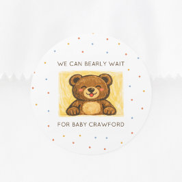 Pegatina Redonda We Can Bearly Wait! Simple Hand Drawn Baby Shower