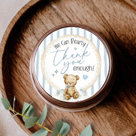 Pegatina Redonda We Can Bearly Wait Watercolor Bear Boy Baby Shower