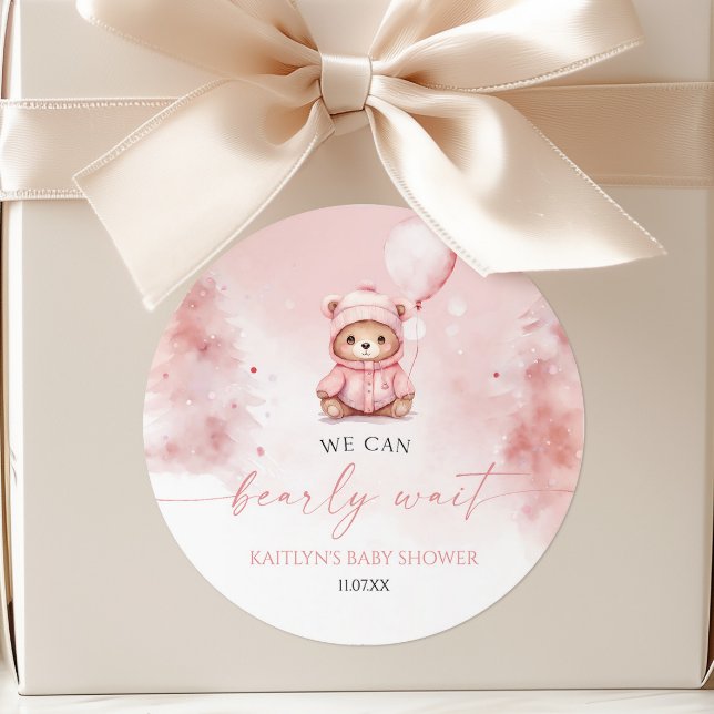 Pegatina Redonda We Can Bearly Wait Winter Teddy Bear Baby Shower (Subido por el creador)