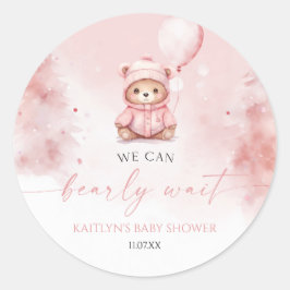Pegatina Redonda We Can Bearly Wait Winter Teddy Bear Baby Shower