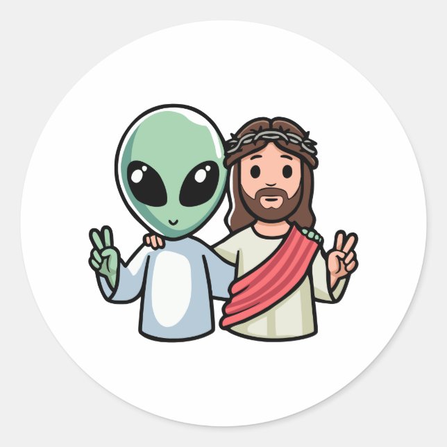 Pegatina Redonda We come in peace (Anverso)