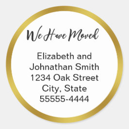 Pegatina Redonda We Have Moved Script White Moving Announcement