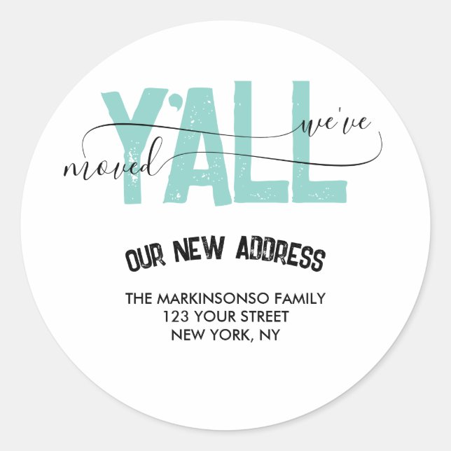 Pegatina Redonda We Moved Moving Announcement new address (Anverso)