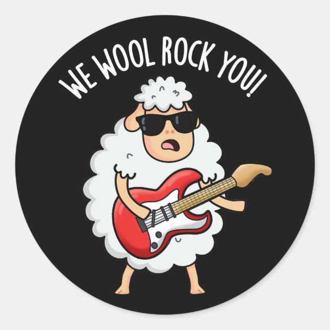 Pegatina Redonda We Wothe Rock You Funny Sheep Pun Dark BG (Anverso)