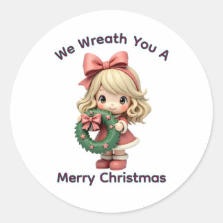 Pegatina Redonda We Wreath You a Merry Christmas