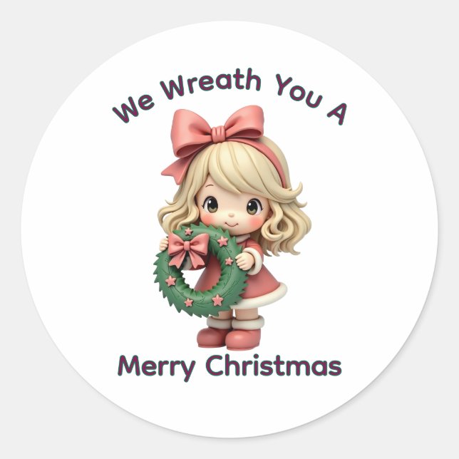 Pegatina Redonda We Wreath You a Merry Christmas  (Anverso)