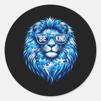 Pegatina Redonda Wear Blue Autism Awareness Puzzle Lion Be Kind Men