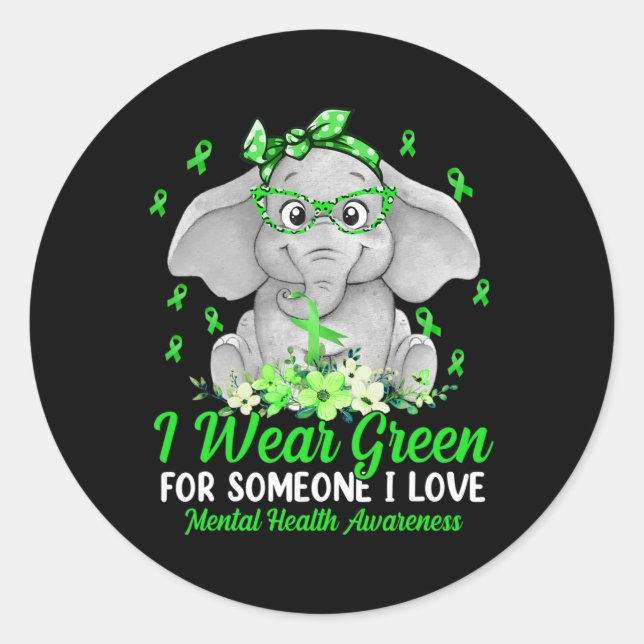 Pegatina Redonda Wear Green For Mental Health Awareness Elep (Anverso)