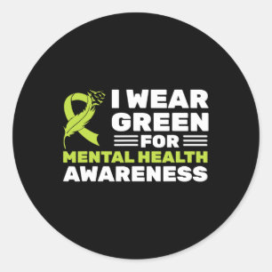 Pegatina Redonda Wear Green Para Concienciación Sobre La Salud Ment
