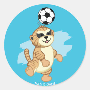 Pegatina Redonda Webkinz el Meerkat que juega a fútbol