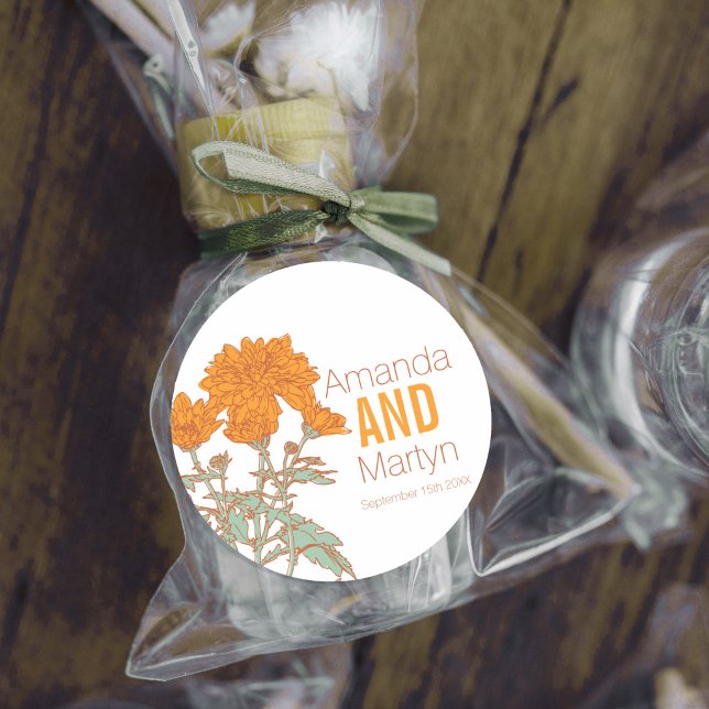 Pegatina Redonda Wedding chrysanthemum orange fall wedding invites (Subido por el creador)