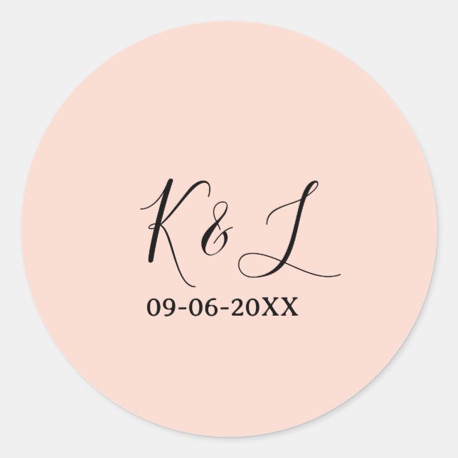 Pegatina Redonda Wedding couple name letter date red pastel backgro (Anverso)