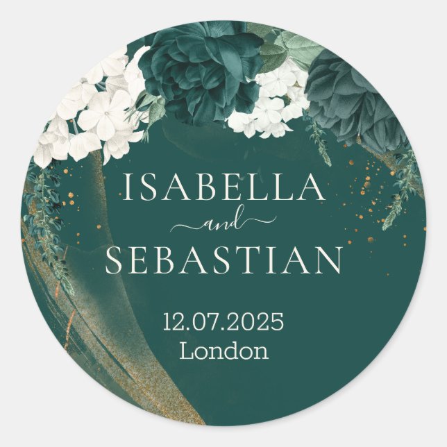 Pegatina Redonda Wedding Emerald Green Rose (Anverso)