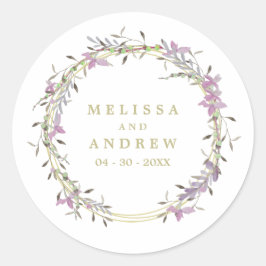 Pegatina Redonda Wedding Floral Watercolor Garland in Purple Shades