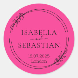 Pegatina Redonda Wedding Hot Pink Fuchsia Color